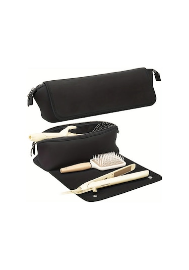 Honeybeeshop Siyah Saç Şekillendirme Aletleri Seyahat Çantası Düzleştirici Maşa Saklama
