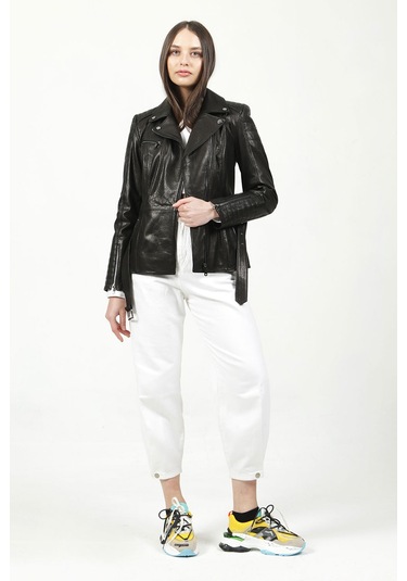 Dericlub Santa/65 Jumbo Model Gerçek Deri Kadın Mont Siyah