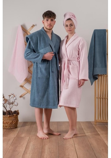 Cotton Box Jakarlı Aile Bornoz Seti Camilla Pembe-Indigo Pembe