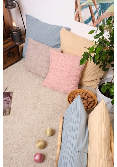 Peraluna Foam Pıllow Şifon Şerit Triko Yastık Kılıfı 45x45 Cm Bej - Bej