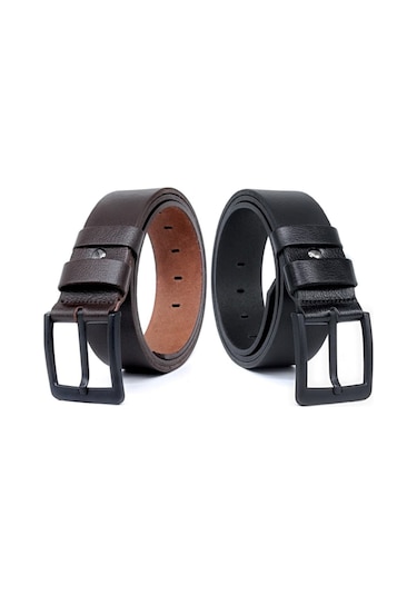 2'li Siyah - Kahverengi Manda Derisi Erkek Kot Kemeri 4,5 Cm Çok Renkli