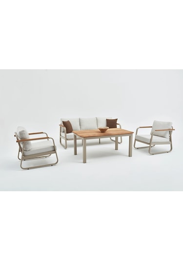 Rio Alüminyum Bahçe Oturma Grubu 3+1+1+y.üksek Sehpa - Kum Rengi Kum Beji
