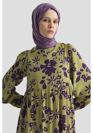 Armine Trend Çiçek Desenli Elbise-yeşil 25yt910 Yeşil