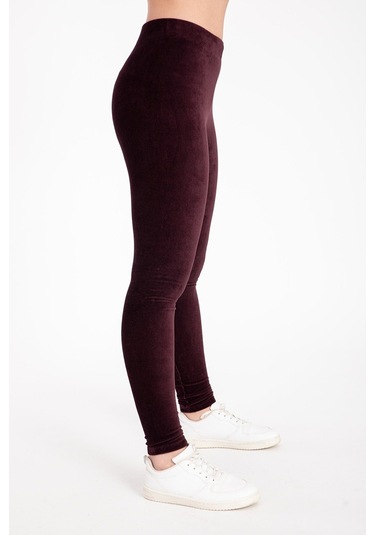 Fitilli Kadife Tayt Bordo Kadın Fitilli Kadife Yüksek Bel Tayt No Color