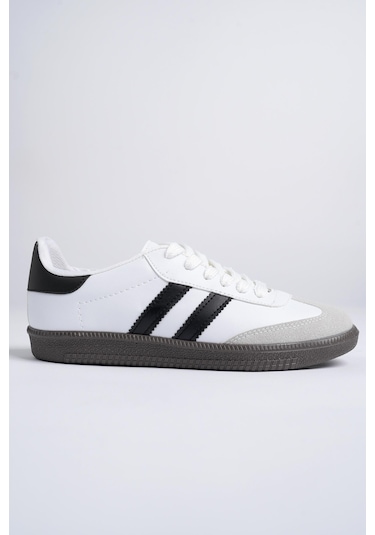 Muggo Gordon Unisex Ortopedik Günlük Garantili Bağcıklı Yürüyüş Koşu Sneaker Spor Ayakkabı Beyaz - Siyah