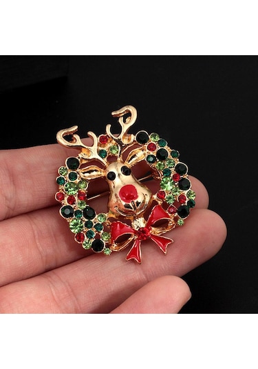 Suntek Sevimli Kristal Noel Elk Broş Pin Noel Partisi Süsleri Çok Renkli