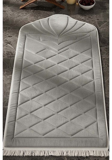 Gri Kapitone Dolgulu Lüks Seccade 65x115 Cm