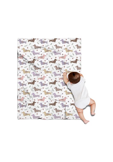 Dachshund Desenli 30x40inch Polar Battaniye, Yumuşak Ve Rahat-a6 Dachshund Floral White