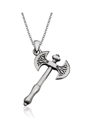 Gümüş Çift Taraflı Balta Kolye (230986098)