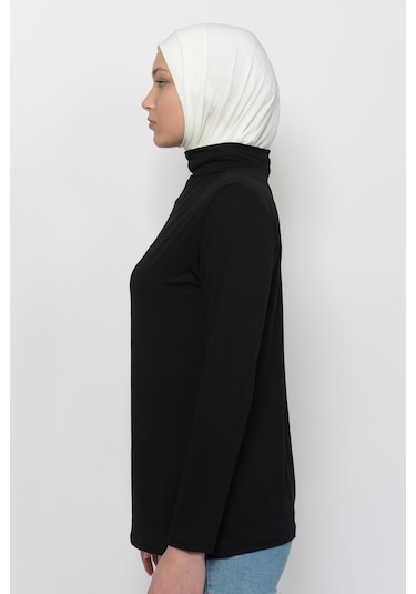 Uzun Kollu Boğazlı Body Siyah Çok Renkli