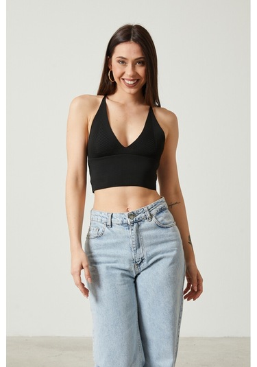 Twenty3 Kadın Super Crop Sırt Detaylı Triko Büstiyer Bluz 001