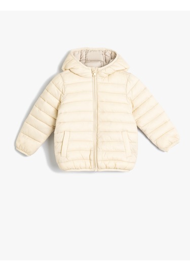 Koton Şişme Mont Kapşonlu Cepli Fermuarlı Ekru 5wmb20009tw Ekru