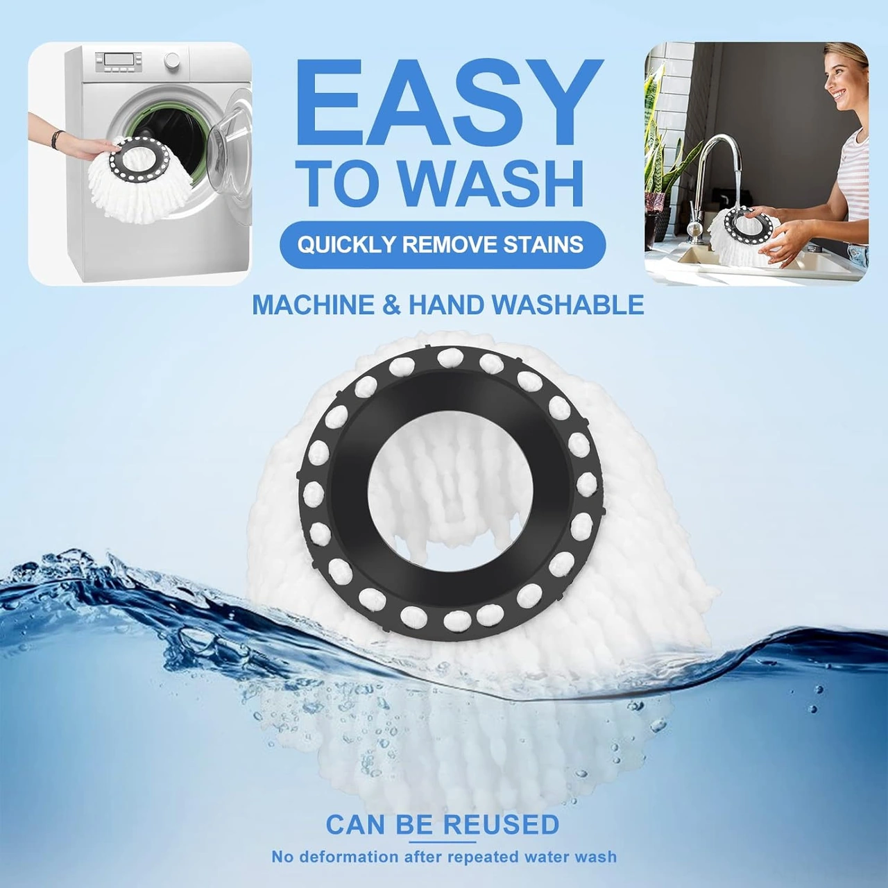 Folinda 3'lü 16cm Mikrofiber Döner Mop Ucu Değişimi - 360 Derece Temizleme, Yumuşak Ve Dayanıklı, Tüm Zeminler İçin Beyaz