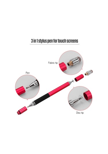 Vkemall Kırmızı Metal 3'ü 1 Toplama: Dijital Dokunmatik Ekran Stylus Kalem + Yazı Kalemi + Değiştirilebilir Uçlar - Telefon Ve Tabletler İçin Kutulu Set