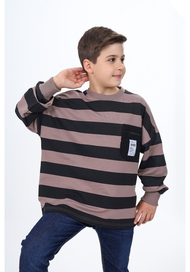 Toontoy Erkek Çocuk Çizgili Sweatshirt Acı Kahve