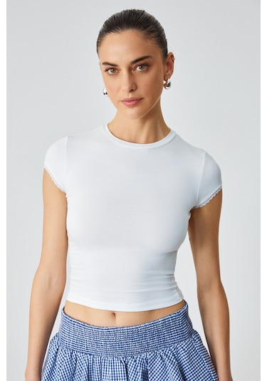 Grimelange DULCE Kadın Slim Fit Kısa Kollu Beyaz T-Shirt