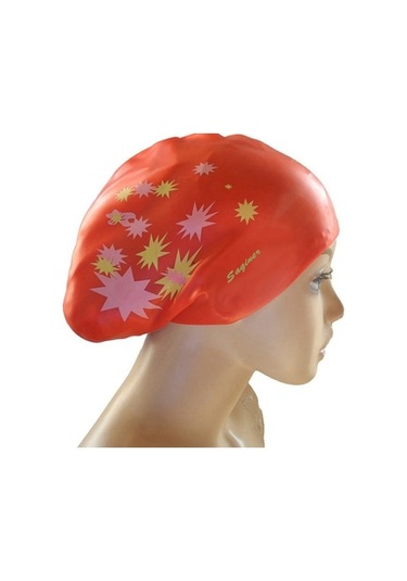 Dm Uzun Saçlar İçin Baskılı Silikon Yüzme Bone, Suya Dayanıklı - Tek Kırmızı Kırmızı