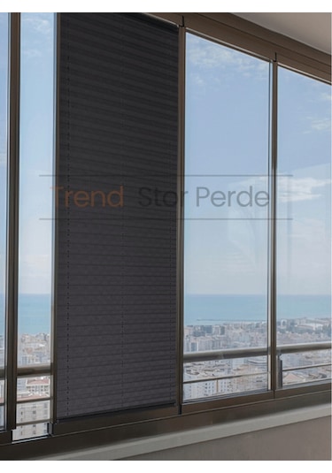 Antrasit Plise Katlanır Cam Balkon Perdesi - Ofis Perdesi - Salon Perdesi - 037 Antrasit