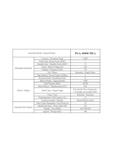 Armak PGA-10000 Mea 9.6 Kva Benzinli Marşlı Portatif Jeneratör