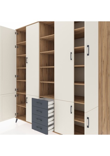 Kronos Dolap 17 Raflı 4 Çekmeceli 8 Kapaklı 220x59x243 Çam-aytaşı/antrasit Aytası/antrasıt