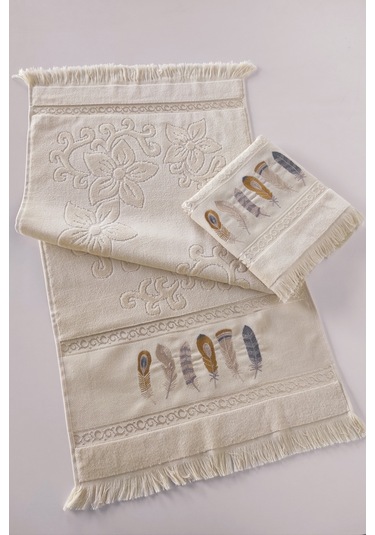 2'li Nakışlı Kadife El Havlusu -jakarlı Tüy İşlemeli Yüz Havlusu - %100 Pamuk Cappuccıno Cappuccino