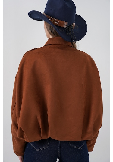 Kadın Oversize Süet Ceket 1055 - Y.kiremit Kiremit