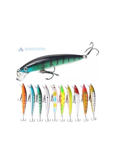 10 Adet 10cm 9gr Minnow Olta Yem Seti Rapala 1m Derinlik 10 Renk Karbon Çelik İğne