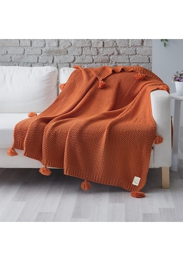 Coco Pirinç Örgü Ponponlu Triko Tv Battaniyesi Throw Koltuk Şalı (538861664)-130X170