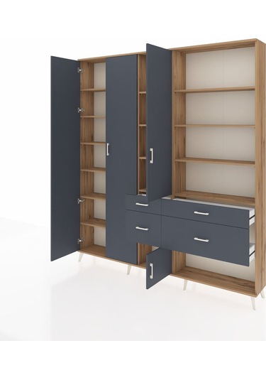 Arges Dolap 14 Raflı 4 Çekmeceli 4 Kapaklı 220x30x243 Çam-antrasit/antrasit Antrasıt/antrasıt Arges Dolap 14 Raflı 4 Çekmeceli 4 Kapaklı 220x30x243 Çam-antrasit/antrasit Antrasıt/antrasıt