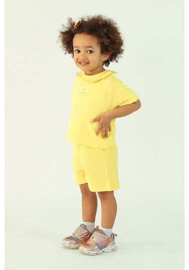 Kız Çocuk Yakalı Be Happy Baskılı Şortlu İkili Takım 001