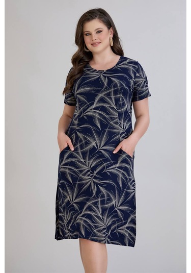 Wearon Kadın Sumru Cepli Kuplu Kısa Kol Lacivert Elbise Lacivert