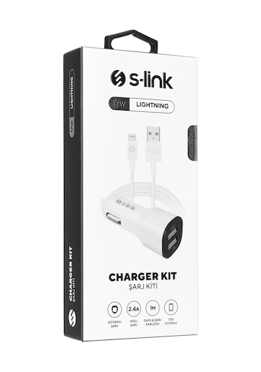 S-Link Sl-Ec30L Lightning Kablolu 3.4A 2 Usb Araç Şarj Cihazı