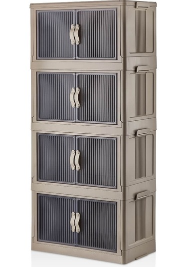 Piev Emayhome Çok Amaçlı Kapaklı İstiflenebilir Organizer Dolap 4 Lü Cappuccino