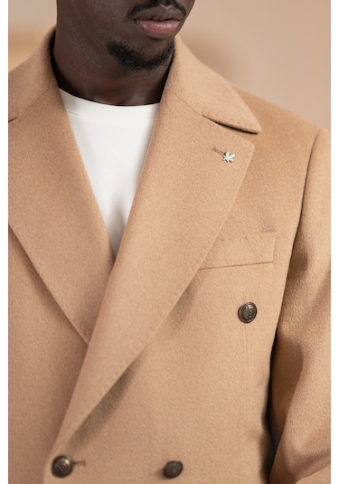 Paul Martin İtalyan Yaka Yünlü Kruvaze Kaşe Kaban Devetüyü