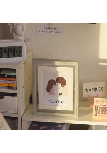 Lemestar Ahşap Ve Cam Döner Fotoğraf Çerçevesi 6-7 İnç, Çift Taraflı Görüntüleme, Dikey-yatay, Ofis/ev Dekoru - 1 Adet