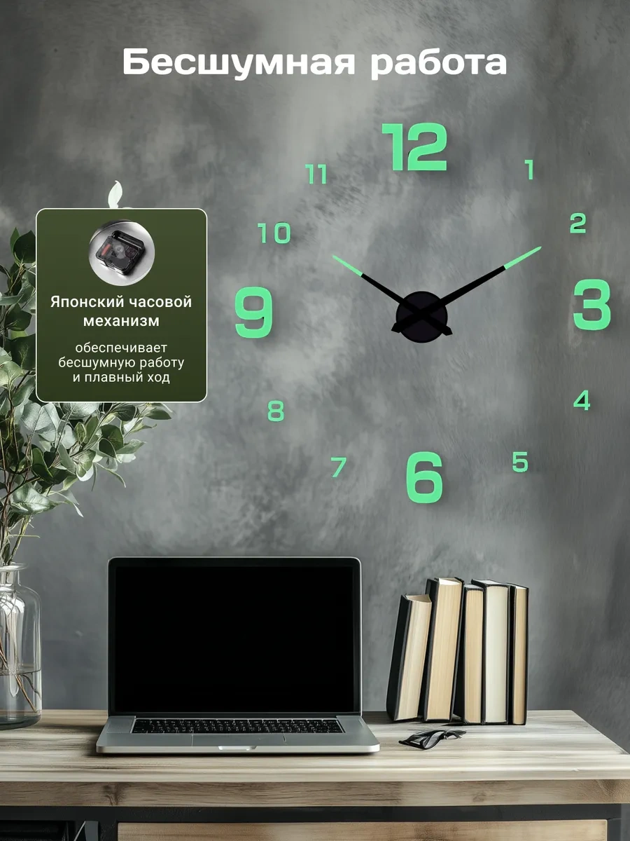 Artclock Karanlıkta Parlayan Rakamlı 3d İç Mekan Duvar Saati. 263824525 Yeşil