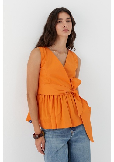 Kuşak Bağlamalı Kolsuz Bluz Turuncu Turuncu