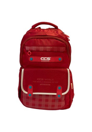 Ççs London 2 Büyük 2 Küçük 4 Gözlü Çok Geniş Okul Çantası, Sırt Çantası, Spor Çantası, Günlük Çanta 51678 Kırmızı Desenli