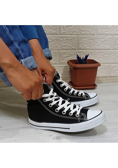 Fiyra 555 Siyah-beyaz Uzun Unisex Sneaker Keten Spor Ayakkabı 001