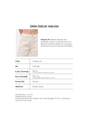 Itsbasic Kadın Kırık Beyaz 7s6-101 Palazzo Fit Özel Nakışlı Tasarım Denim Jean
