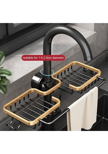 Siyah Lavabo Drenaj Raf Sünger Depolama Musluk Tutucu Çift Yuvalı Sabunluk Raf Sepeti Organizatör Çok Fonksiyonlu Uzay Alüminyum Siyah