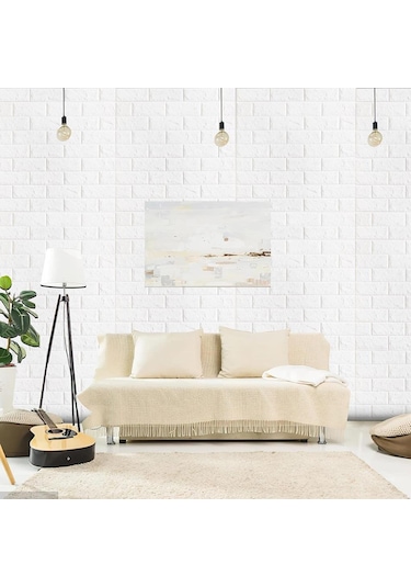 70x77 Cm 6 Adet Ekoslim 2mm Kendinden Yapışkanlı Sünger Beyaz Tuğla Duvar Paneli Kağıdı