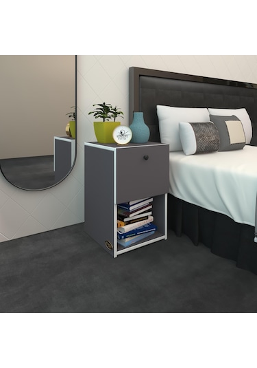 Kenzlife Komodin İzumi Gri 60 39 39 Komidin Kitaplık Ayakkabılık Kapaklı Arkalıklı Beyaz