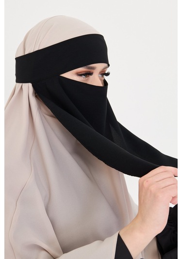 Siyah Tesettür Tek Katlı Peçe Medine İpeği Arkadan Bağlamalı 1026 01 Siyah