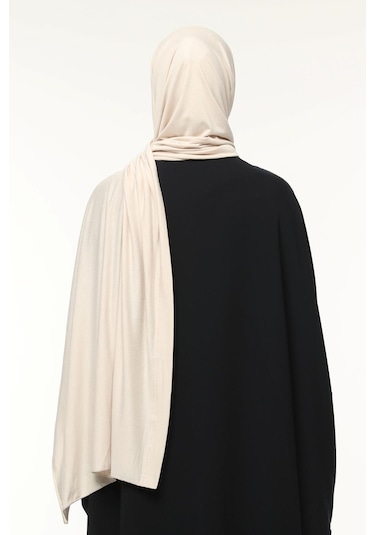 Hazır Pratik Geçmeli Lüks Organik Düz Penye Şal Çapraz Hizalı Koyu Krem