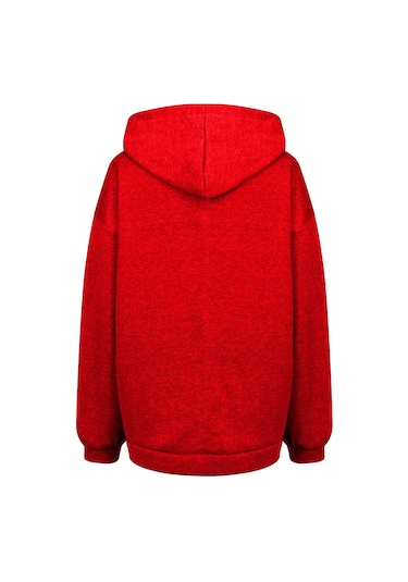 Kadın Günlük Gevşek Uzun Kollu Fermuar Kapşonlu Uzun Yastıklı Kazak Ceket Mor