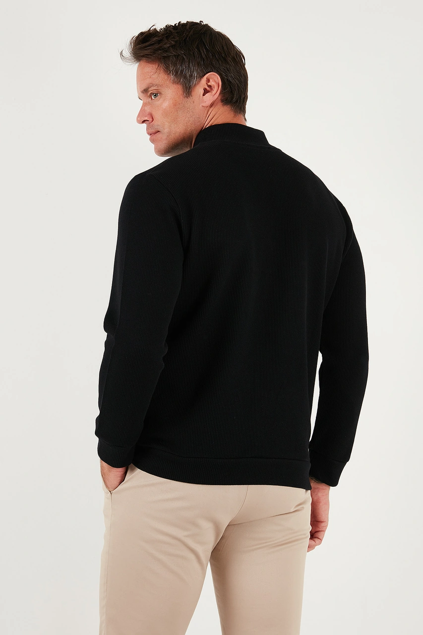 Buratti Pamuklu Relaxed Fit Dik Yaka Fermuarlı Erkek Hırka 5901075 Siyah