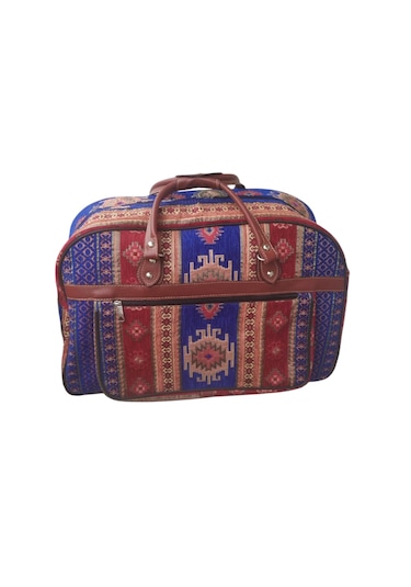 Erkan Çanta Çanta Kilim Desenli Valiz Lacivert - Kırmızı