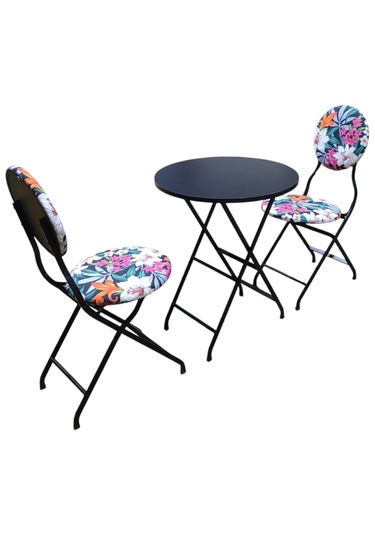 Katlanabilir Kehribar Desenli Metal Masa Ve Sandalye Takımı - 2 S