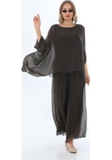 İtalyan Yarasa Kol İpek Bluz-8869 Kahverengi